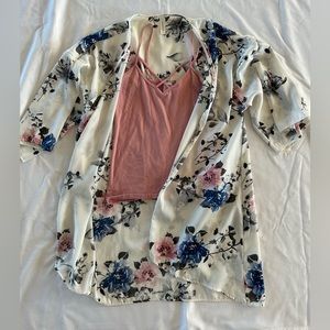 floral kimono and tank top